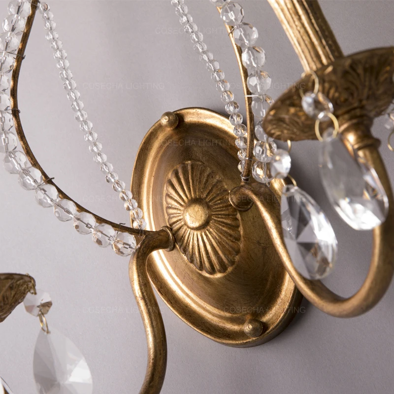 Винтаж золото Настенные светильники с украшением в виде кристаллов бисера бра