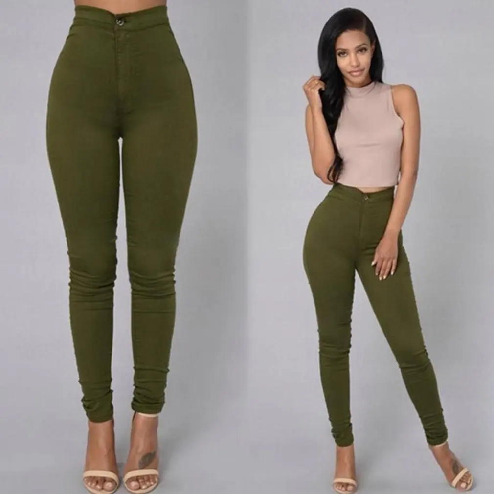 

Women Solid Color Stretch Jeans High Waist Plus Size Skinny Elastic Casual Slim Pencil Pants Fashion Legging Woman BlackTrousers