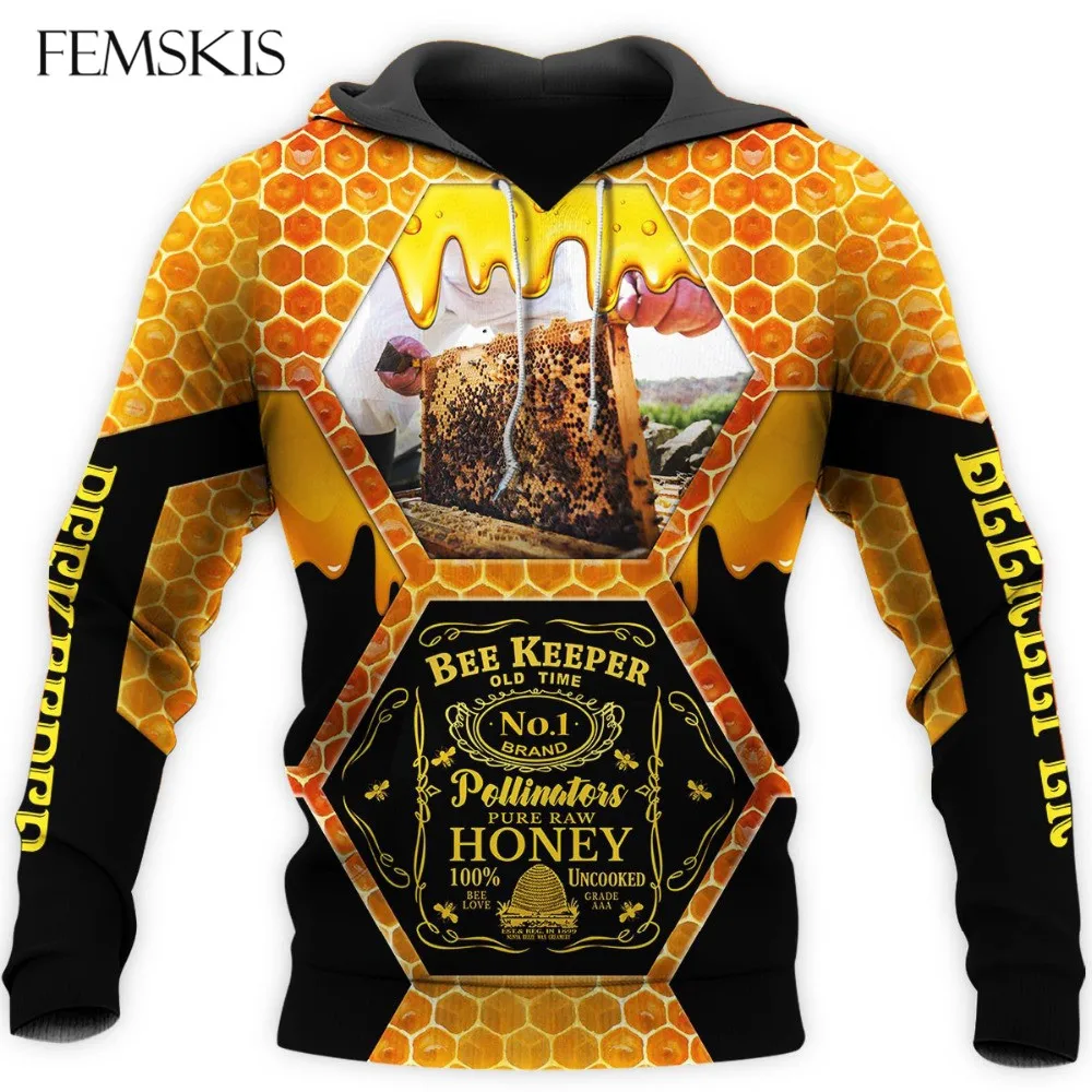 

FEMSKIS Unisex 3D Printed Bee Keeper Men Hoodie Sweatshirt Raw Honey Harajuku Fashion Women Hoodies Casual Jacket Pullover