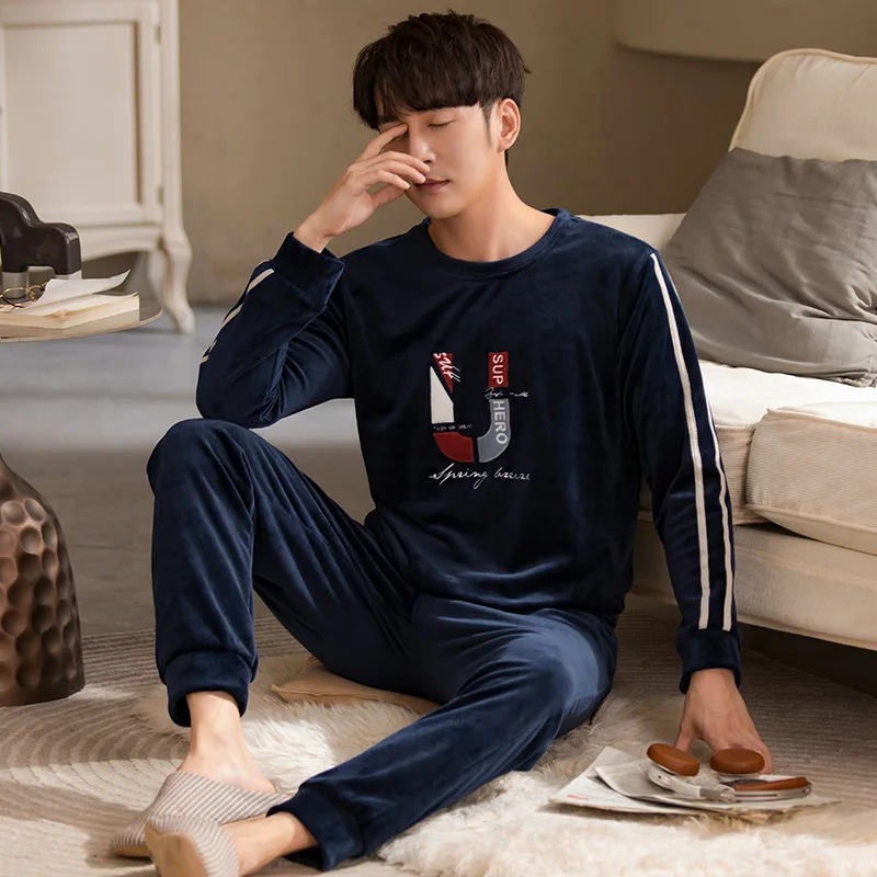 

2021 Men's autumn and winter long sleeve trousers Island fleece warm sports leisure thick fleece home suit