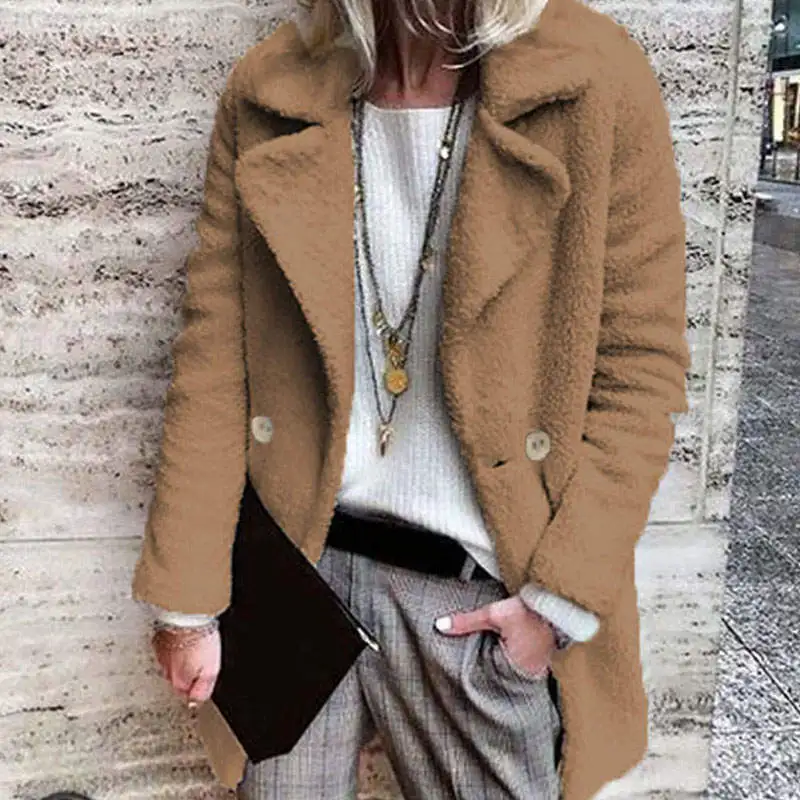 Khaki Модные ZANZEA, женские куртки, повседневные, с отворотом, флисовые, теплые, пальто, Осень-зима, с длинным рукавом, одноцветные, верхняя одежда, Chaqueta Mujer - Цвет: Khaki