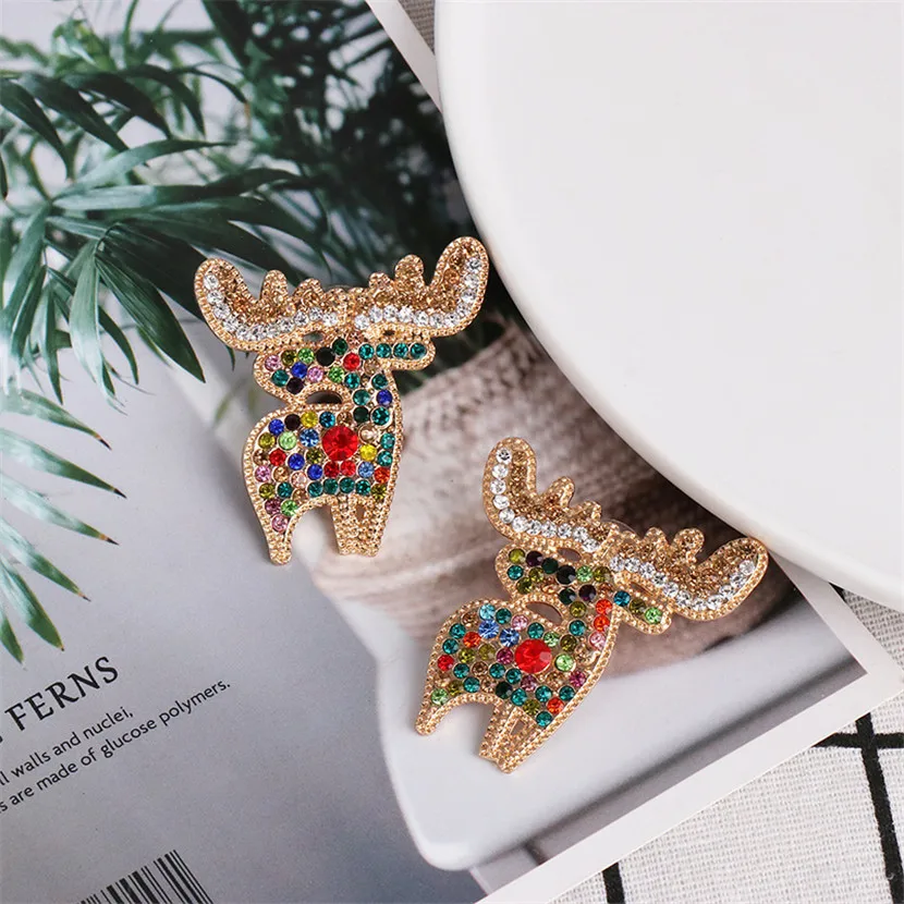 

Crystal Earrings Deer Christmas New Year's Earring Studs Gift Female Unusual Goods European Different Style Fashion Large Red