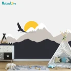Настенная Наклейка большого размера для горных стен, самоклеящаяся Детская Наклейка сделай сам, птица, солнце, горные фрески, фотообои BA994
