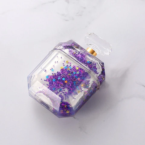 Purple Для Apple AirPods чехол флакон духов беспроводной Bluetooth чехол для гарнитуры роскошный зыбучий песок прозрачный силиконовый наушник чехол coque - Цвет: Purple