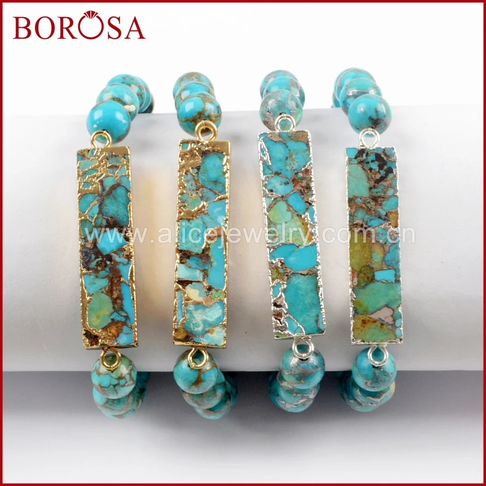 

Gold Plating Rectangle Copper Turquoises With 8mm Beads Bracelet Jewelry,Natural Gems Stone Beaded Bracelet Bangle G1651 S1651