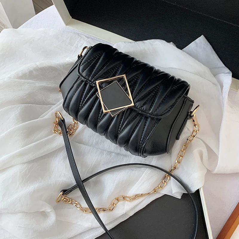 

Женская плиссированная сумка-мессенджер через плечо из искусственной кожи с клапаном, модная Универсальная женская маленькая квадратная с...