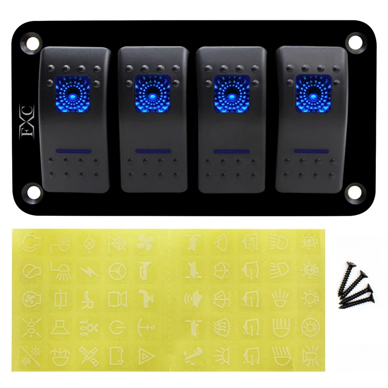 12V 24V 4 банда синий 2 светодиодный светильник кулисный переключатель Панель