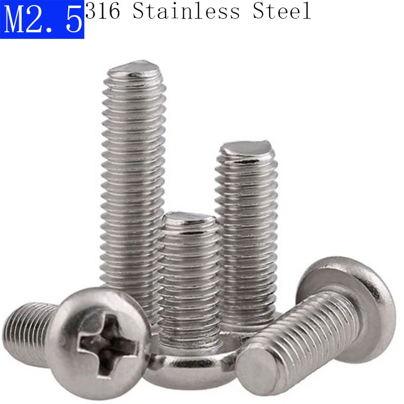 

M2.5 - 0.45 316 Stainless Steel A4 - 70 Phillips Pan Head Screws bolts Machine Thread DIN 7985 A