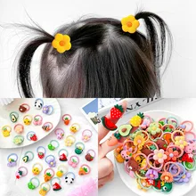 10pcs Baby Kid Girl Cartoon Flower Elastic Hair Band Fruit Hair Rope Ring Tie Small Cute Hair Accessories