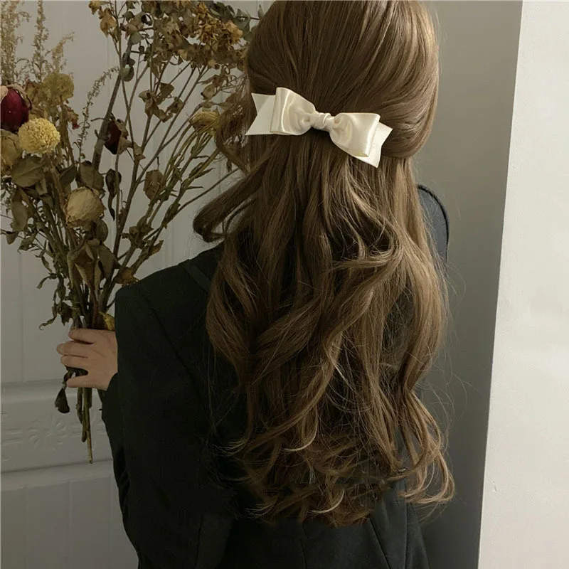 

Vintage Big Hair Bow Ties Cute Hair Clips Satin One Layer Butterfly Bow Hairpin Girl Hair Accessories for Women Bowknot Hairpins