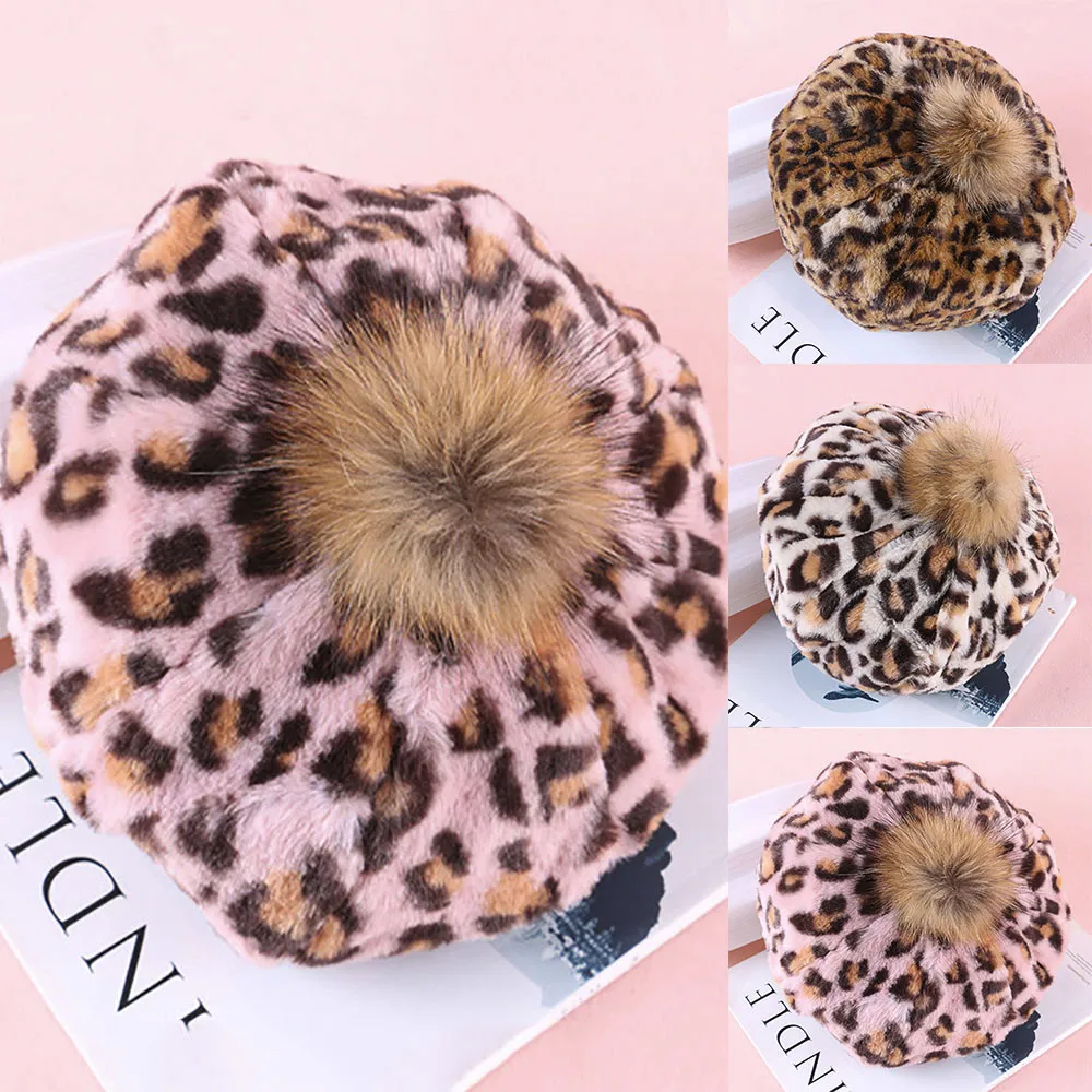 1 шт. женский зимний теплый берет с леопардовым принтом|Женские береты| |