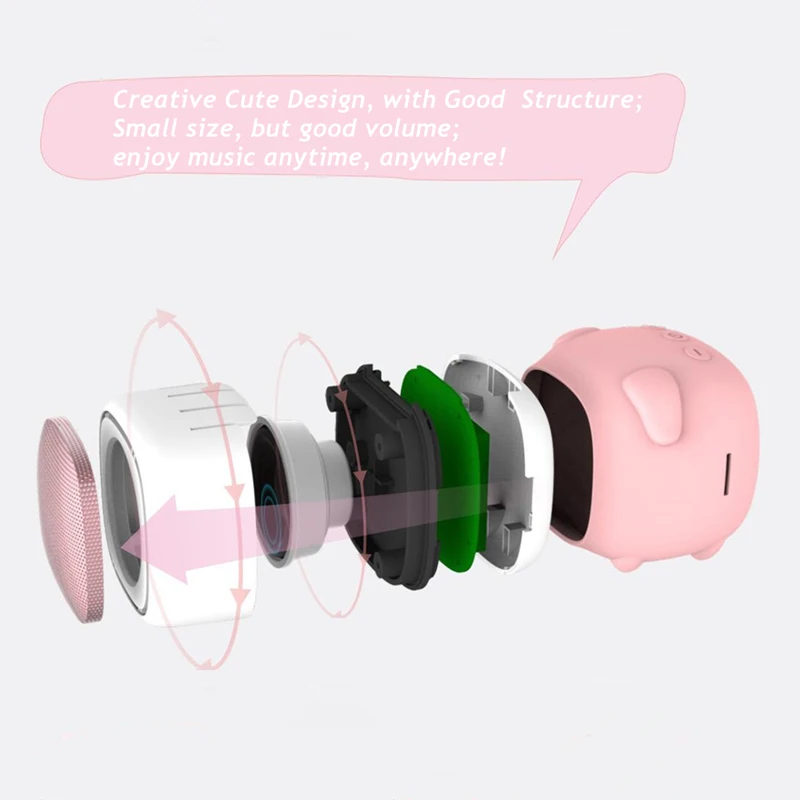 Портативный динамик pink pig bluetooth звуковая колонка мини говорящий biuetooth музыкальный