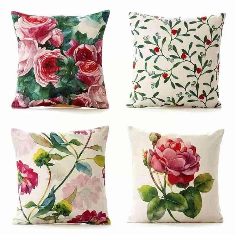Linen Rose American Country Style Pillowcase Cushion Throw Pillow Lumbar Office Backrest J8P6 | Дом и сад