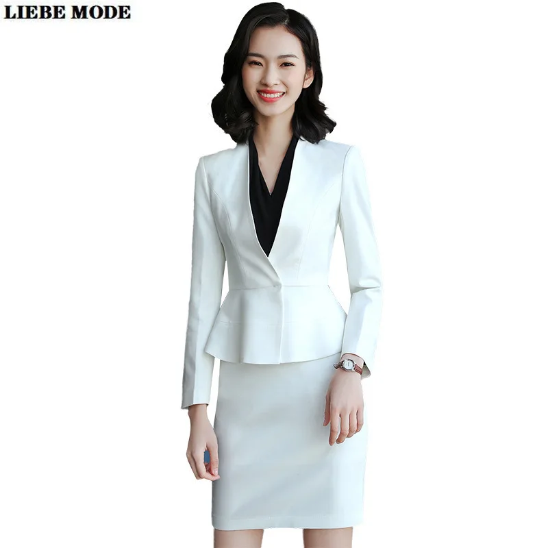 Blazer+Skirts Office Uniform Style Ladies Work Skirt Suits Womens Grey Skirt Blazer Outfits Two Piece Sets Female Business Suits