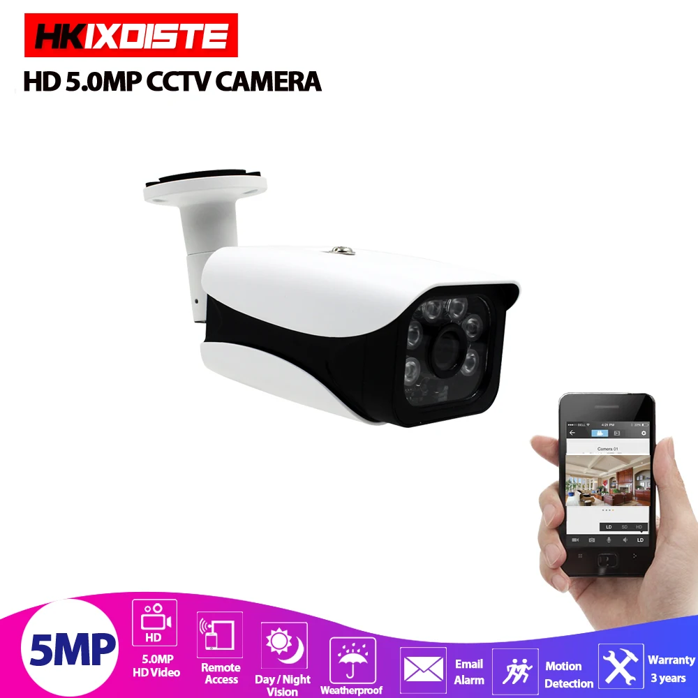 1PCS 5MP CAMERA 5MP Ультра HD AHD камера наружная Водонепроницаемая инфракрасная ночное видение ONVIF CCTV видеонаблюдения безопасности P2P Email Обнаружение движения - Цвет: 1PCS 5MP CAMERA