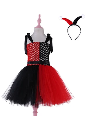 Include Headwear Девушки Harley Quinn костюмы для детей Хэллоуин фантазия Костюм для праздничное платье для девочки роль играют партии фантазии Харли Квинн Платье для косплея - Цвет: Include Headwear