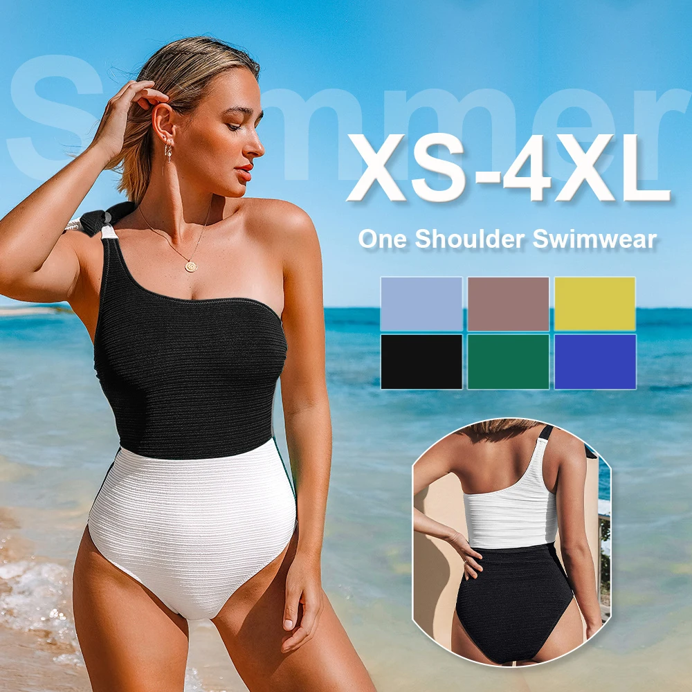 

2021 New Taupe and White One Shoulder One-Piece Swimsuit Women Sexy Monokini Girls Beach Bathing Suits Swimwear Bikini Bikinis