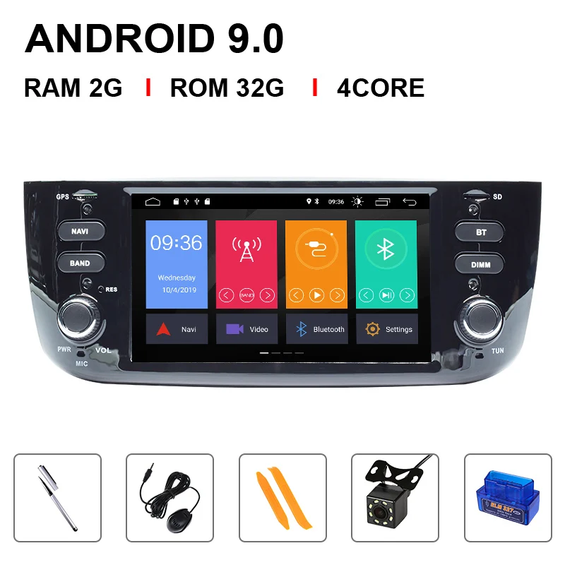 4 Core 32ROM OBD Cam 4G 64GB Авторадио 1 Din Android 9,0 автомобильный DVD мультимедийный плеер для Fiat/Linea/Punto evo 2012- gps Навигация стерео ips DSP - Цвет: 4 Core 32ROM OBD Cam