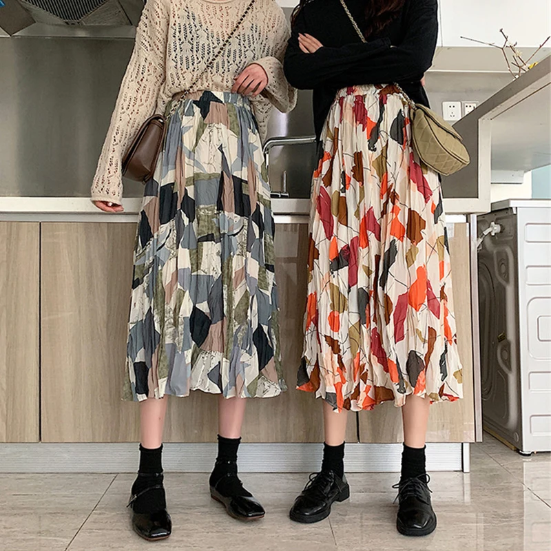 Женская плиссированная шифоновая юбка средней длины с абстрактным принтом в