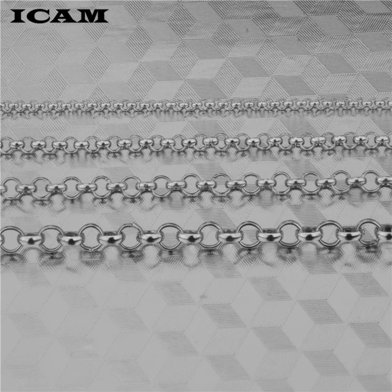 ICAM 2-5 мм Серебристые круглые звенья цепочки с прямоугольными звеньями из
