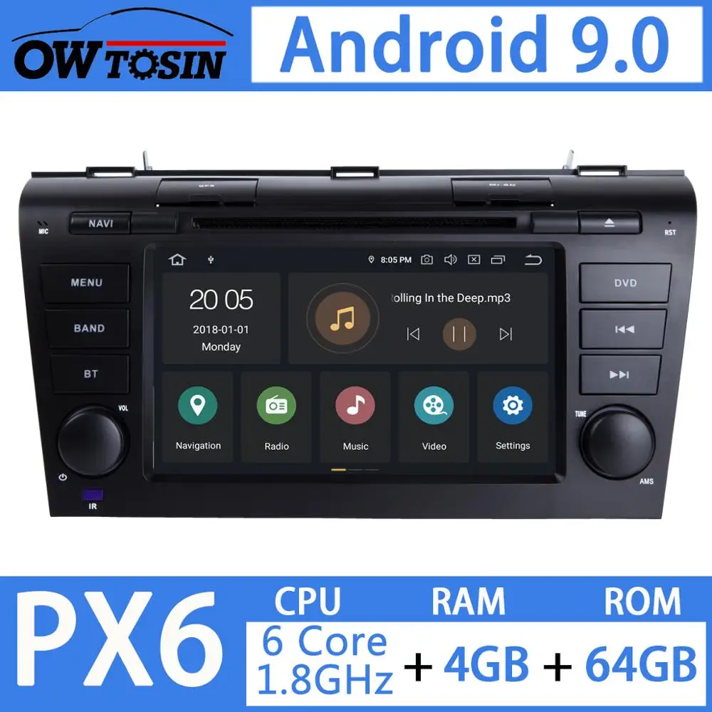 Автомобильный DVD плеер 7 дюймов Android 9 0 PX6 ЦП 4 Гб + 64 ПЗУ для Mazda 3 Mazda3 2006 2007 2008 2009 2010 2011
