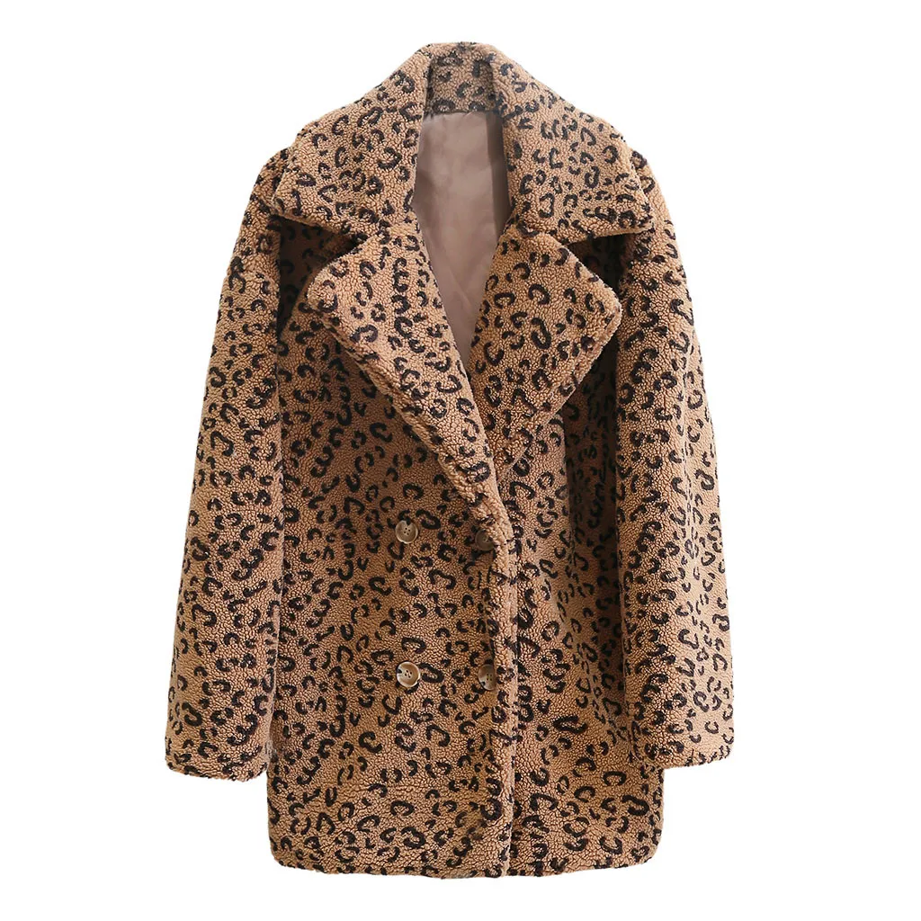 SAGACE 2020 Winter New leopard Double-breasted Woolen Coat Women's Leisure Jacket Female Loose Large Size Overcoat Slim | Женская