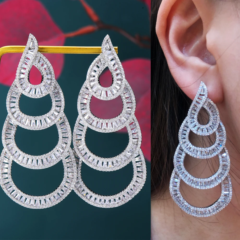 

JIMBORA Gorgeous Trendy Big Luxury Earrings Cubic Zirconia Brand Square Shape Pendant Earrings Nigerian Indian African Women