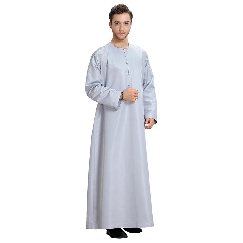 2020 Traditional Muslim Mens Saudi Thobe Robe Arabic Kaftan Dress Arab Dubai Long Sleeve Islamic Man Jubba Thobe Plus Size
