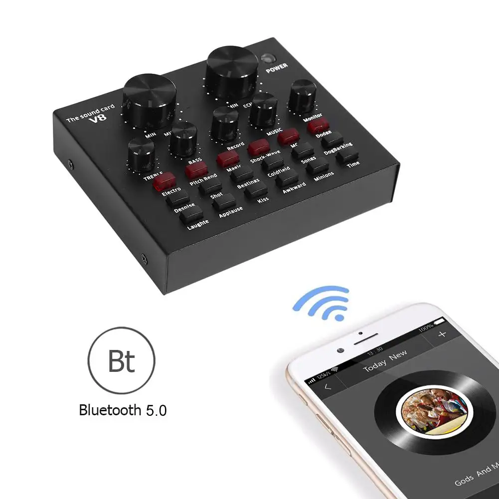 V8 аудио USB гарнитура микрофон K песня стерео живая трансляция звуковая карта