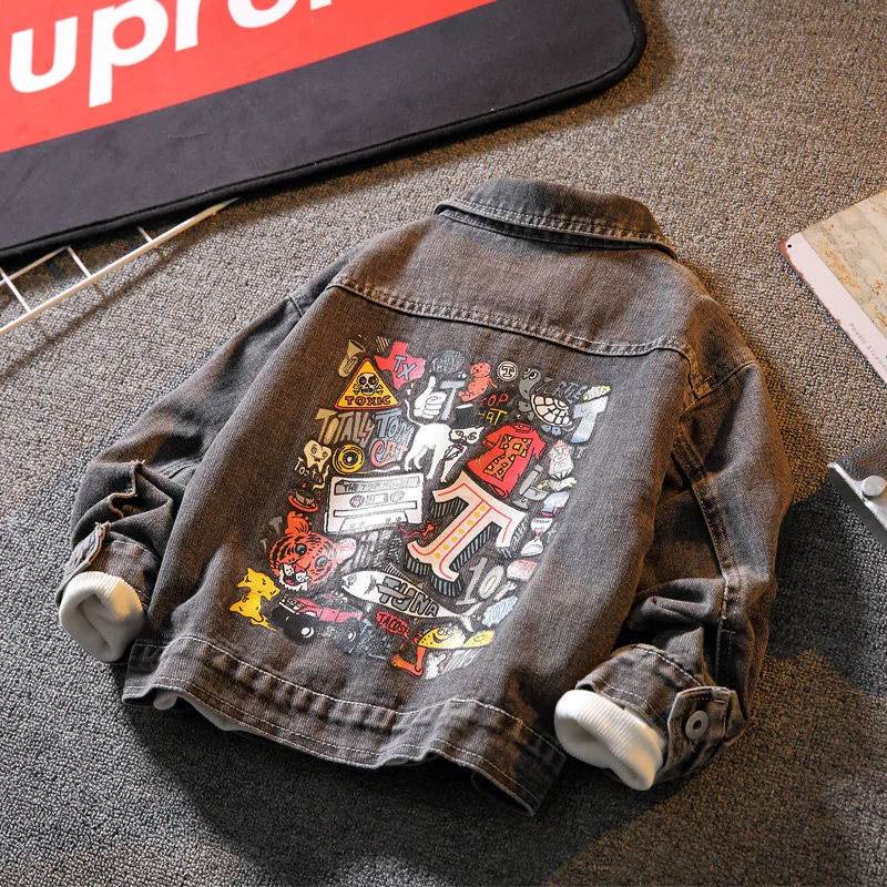 Children Denim Jacket For Kids Spring Autumn Fashion Cool Coats Outerwear Costume Cartoon Embroidery Jeans Jackets 2-13 Y | Детская