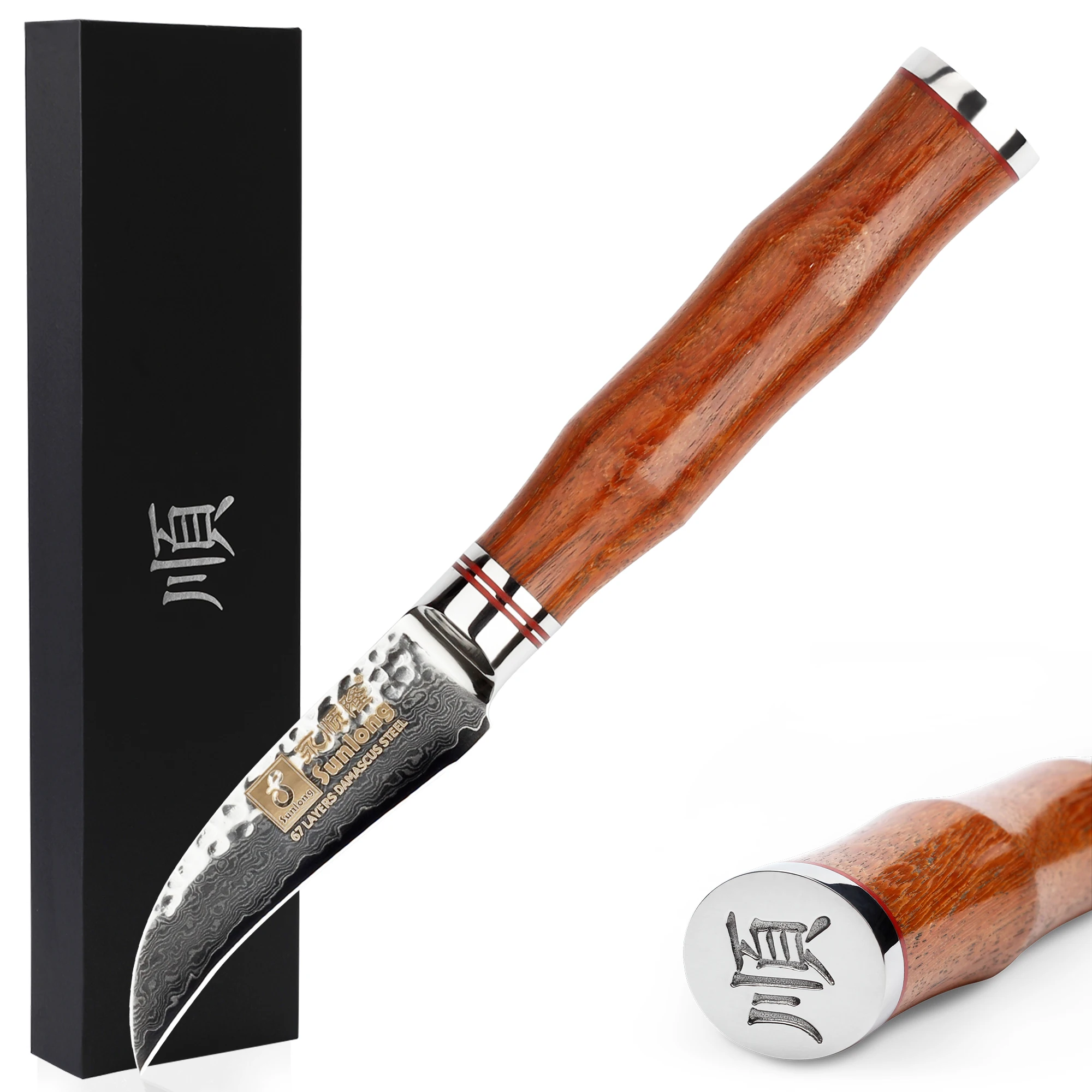 

Sunlong Peeling Knife 3 inch Fruit Knives Japanese VG10 Hammer Damascus steel Paring Knife Rosewood Handle