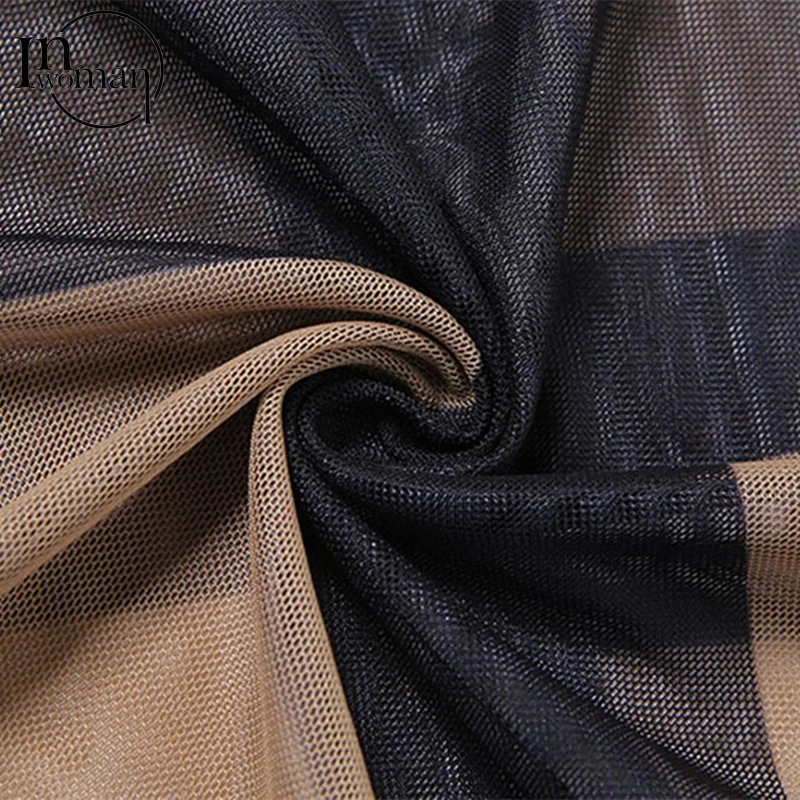 

INWOMAN Long Sleeve Bodycon Bodysuit High Waist Leggings Set Striped Sexy Club Mesh 2 Two Piece Set Women Outfits Matchings Sets