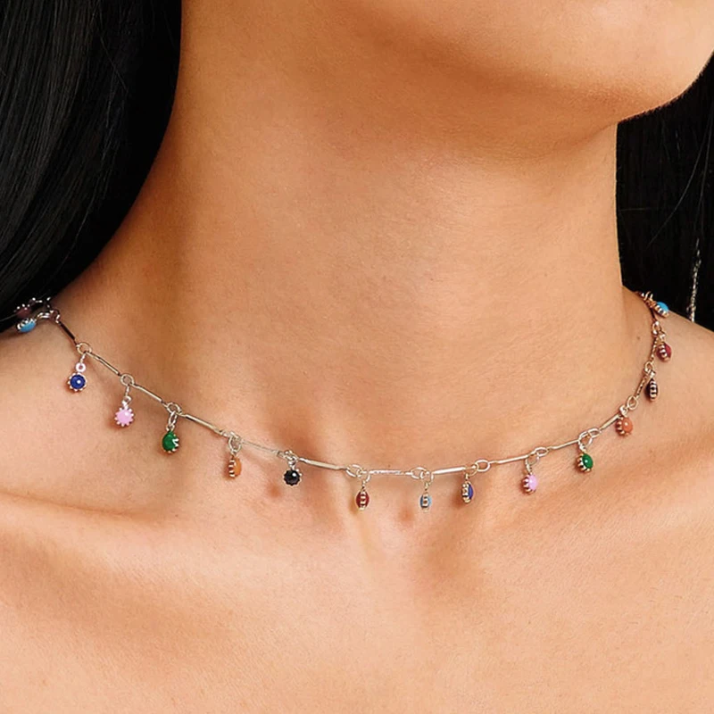 

Bohemian Gold Necklace for Women Charming Colorful Stone Chain Chockers Handmade Party Jewelry Wholesale collares