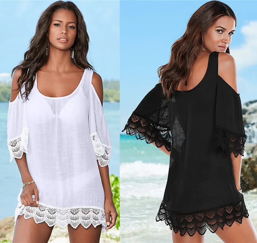 Платье женское пляжное шифоновое с открытыми плечами пикантная туника свободный