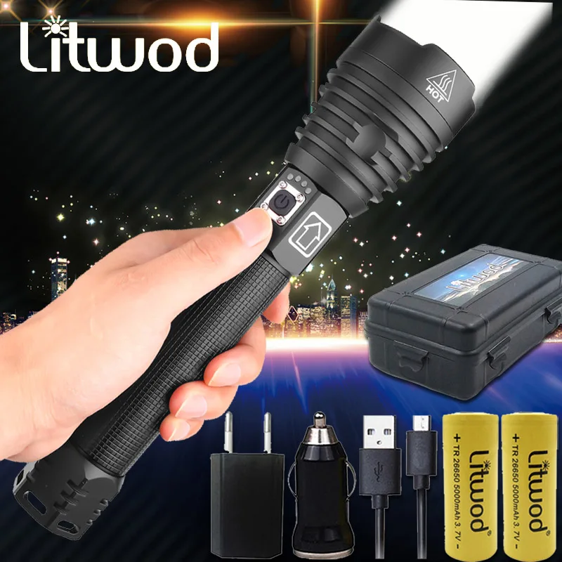 

XHP90 Super Powerful Xlamp 26650 Battery LED Flashlight Tactical XHP70 Flash Light USB Rechargeable Waterproof Lamp For Camping