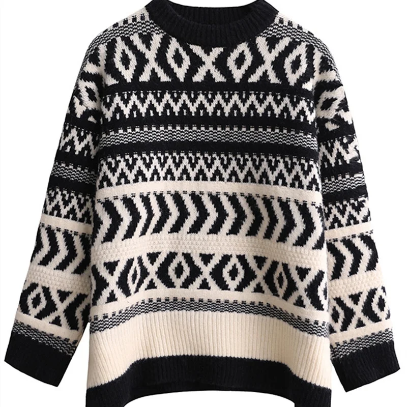 

Vintage Women Sweaters Autumn Winter Pullover Sweater Loose Long Sleeve Knitted Sweater Women's Jumper