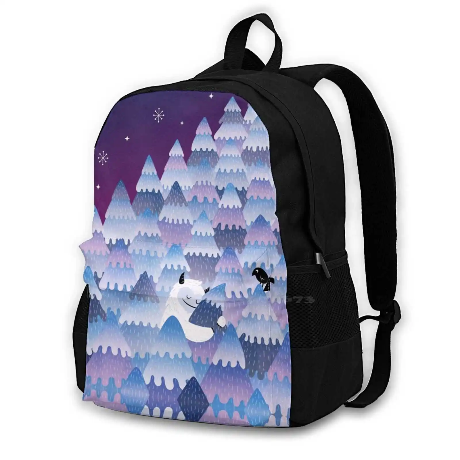 

Tree Hugger (Night Version) Fashion Travel Laptop School Backpack Bag Monster Bigfoot Forest Woods Hug Love Night Winter