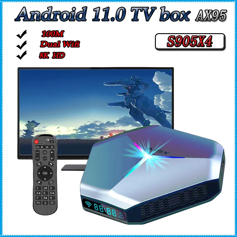 

New A95X Android 11.0 TV Box S905X4 2.4G 5G Dual Wifi 8K Media Player HDMI 32G 64G 128G Youtube HD Set Top Box IPTV Home Theater