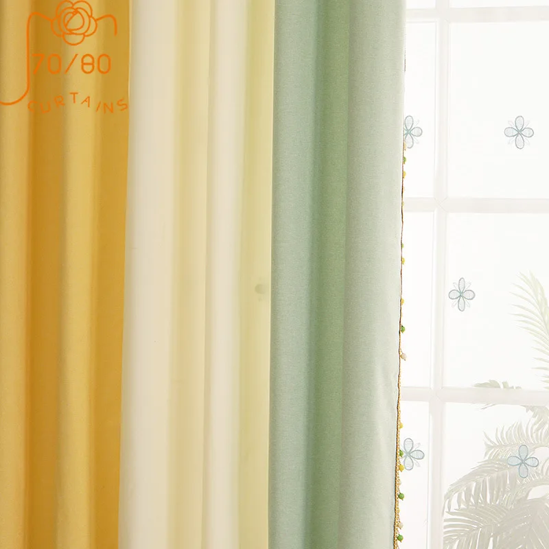 

Children's Room Solid Color Lace Stitching Cotton and Linen Window Screen Curtains for Living Room Bedroom Custom Finished