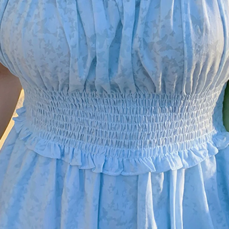 

Women Dresses 2021 Summer New French Sweet Chiffon Temperament Puff Sleeve Square Collar Waist Slimming Gentle Vestido De Mujer