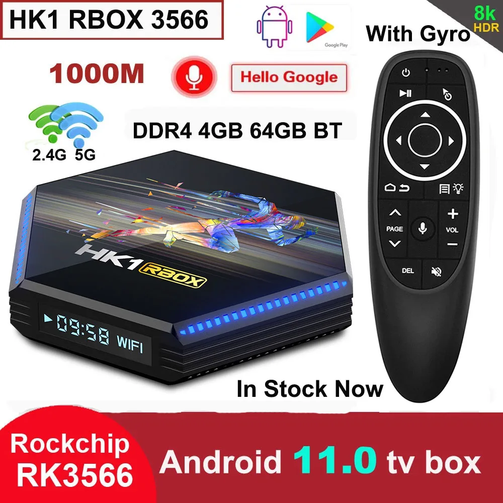 

ТВ-приставка HK1 RBOX RK3566, Android 11, 4 Гб ОЗУ, 32 Гб ПЗУ, поддержка 8K, 2,4G/Φ, Wi-Fi 1000 м, Google Play, Youtube, HK1RBOX 3566 BT, телеприставка