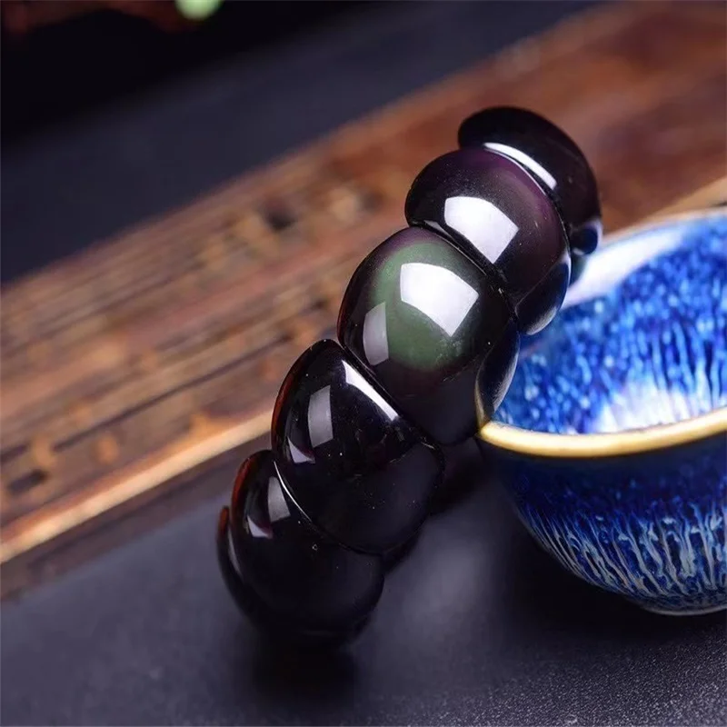 Браслет обсидиановый глаз с черной радугой из натурального камня английскими