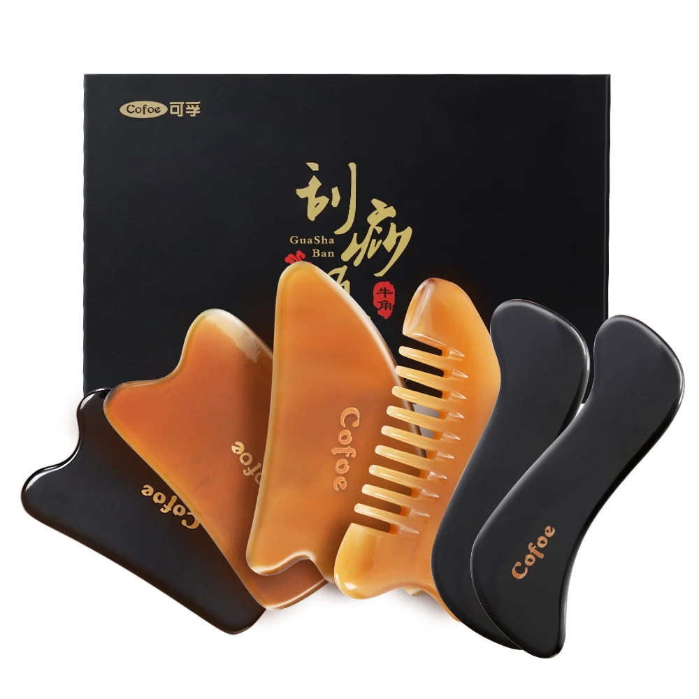 Cofoe 6 шт. гуаша Роговая доска Гребень скребок набор кожи лица головы тела против