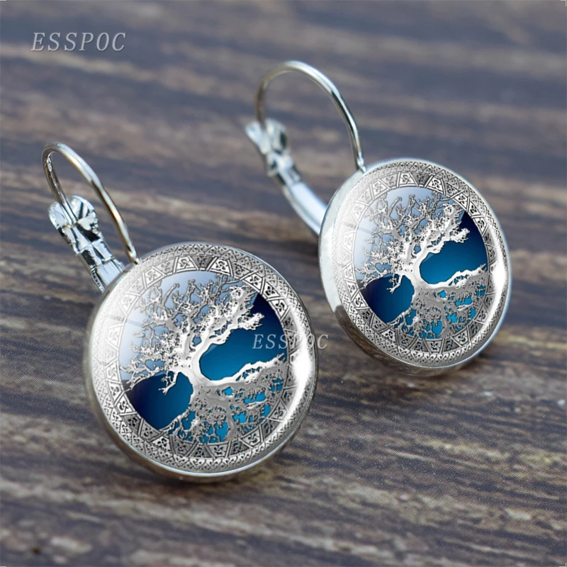 

Tree of Life Silver Color Earrings Fashion France Earrings for Women EarHook Earrings Life Tree Glass Cabochon Jewelry Girl Gift