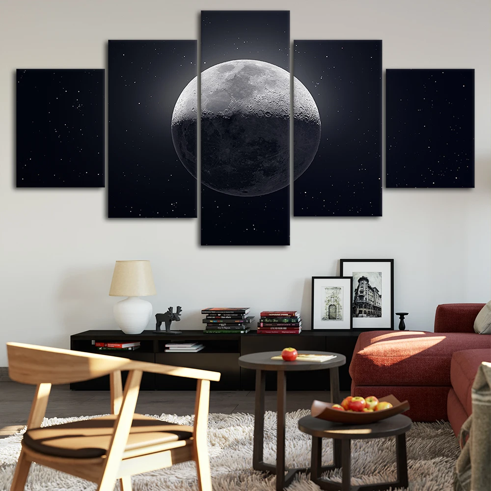 Холст искусство стен 5 шт. Луна пейзаж картины для гостиной|Рисование и