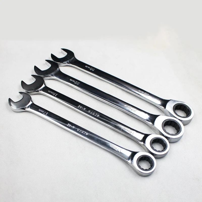 

6-8-10-12-13-14-17-18-19-21-22-24-30-32mm Chrome Vanadium Ring Gear Ratchet Wrench Reversible Ratchet Combination Spanner Set