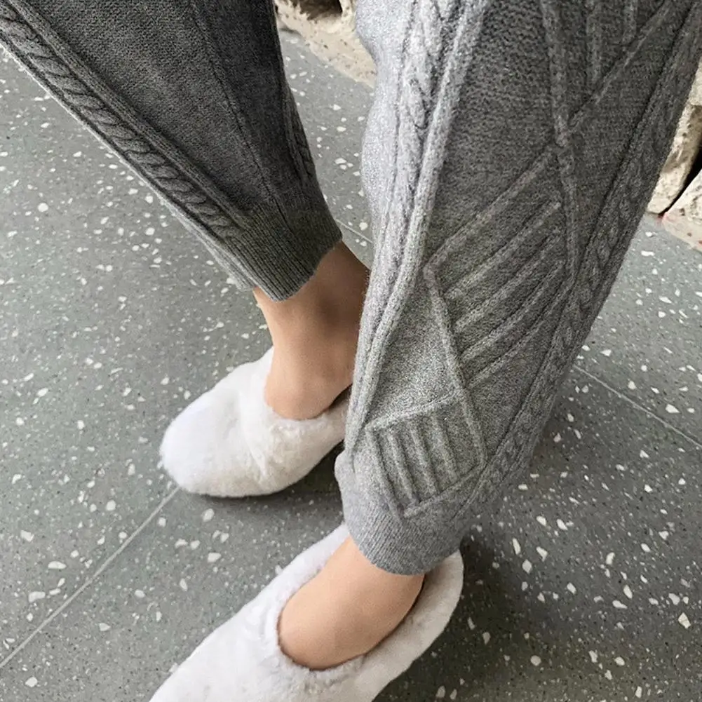 

Knit Pants Loose Sweater Pants Thick Pants Loose Stretch Waist Straight Casual Knit Sweater Trousers Ladies Trousers B2x1