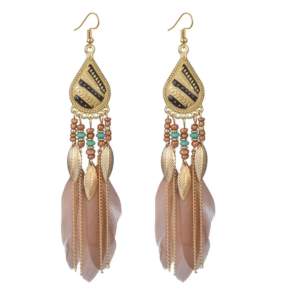 

Rttooas Bohemian Multicolor Feather Earring For Women Fashion Ethnic Jewelry 2020 New Tassel Earrings Dropshipping Wholesale