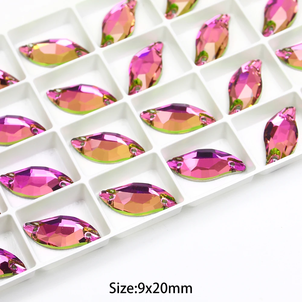 Стразы из стекла в форме листа K5 для шитья с плоской задней поверхностью