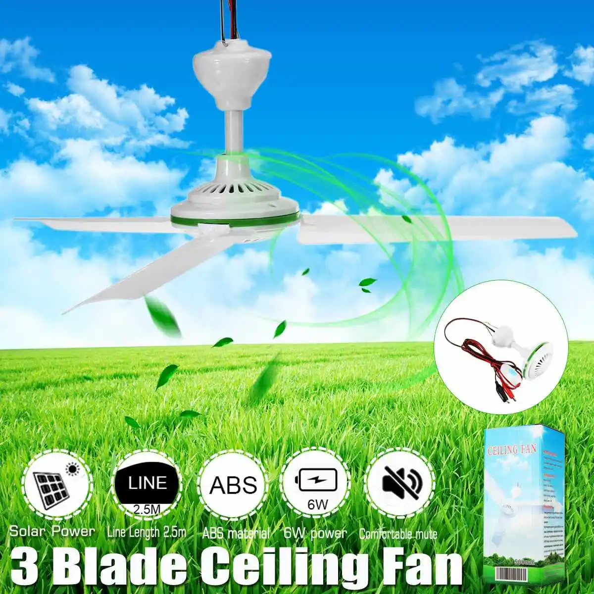 

Environmental-friendly 12V 6W Solar Ceiling Fan Solar Powered Cooling Fans Small Air Conditioning Appliances